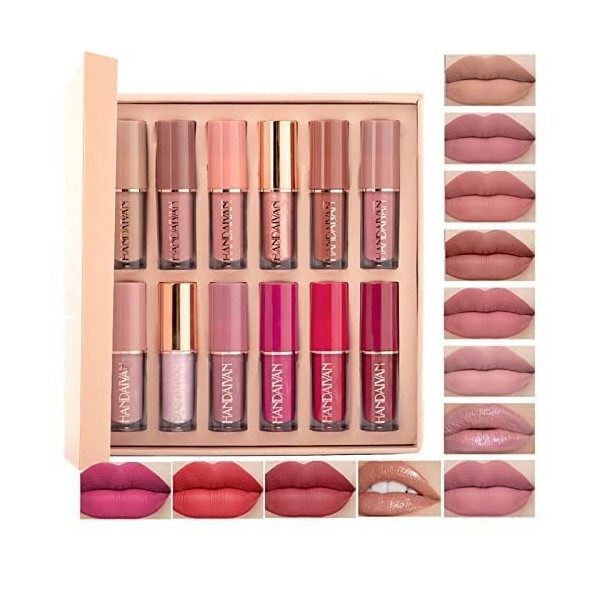 6pcs Rouge a Levre Mat Longue Tenue, Mat Gloss Kit, Rose Nude Liquid Lipstick Set Waterproof pour Maquillage Femme