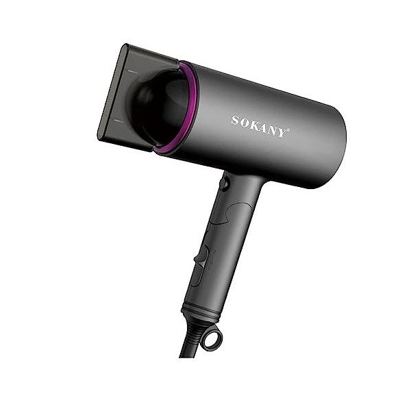 SOKANY SK-2221 Sèche-Cheveux Pliable 1600W, 1 Vitesses/3 Températures, Sèche-Cheveux Ionique avec Buse de lissage, Sèche-chev