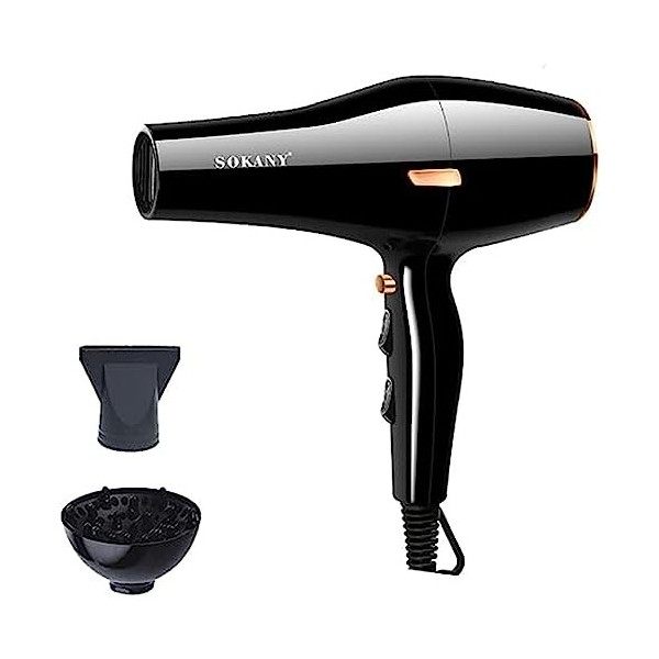 SOKANY SK-2221 Sèche-Cheveux Pliable 1600W, 1 Vitesses/3 Températures, Sèche-Cheveux Ionique avec Buse de lissage, Sèche-chev