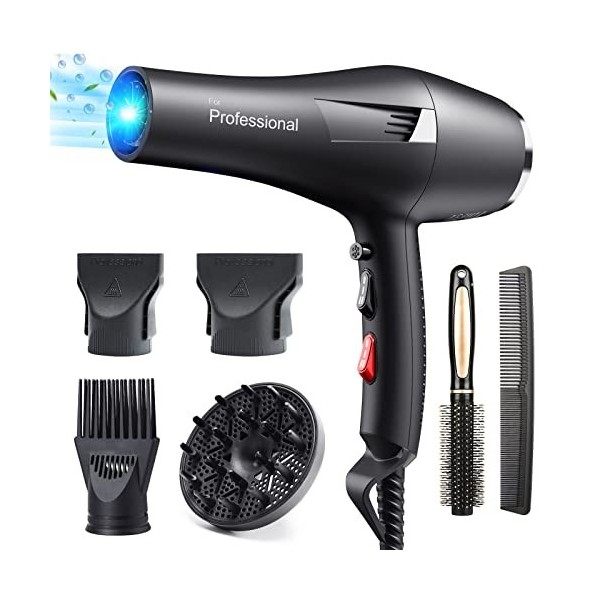 Faszin Seche Cheveux Ionique, Sèche Cheveux Professionnel 2500 W AC Moteur Séchage Rapide Salon Avec 2 Vitesses 3 Réglages De