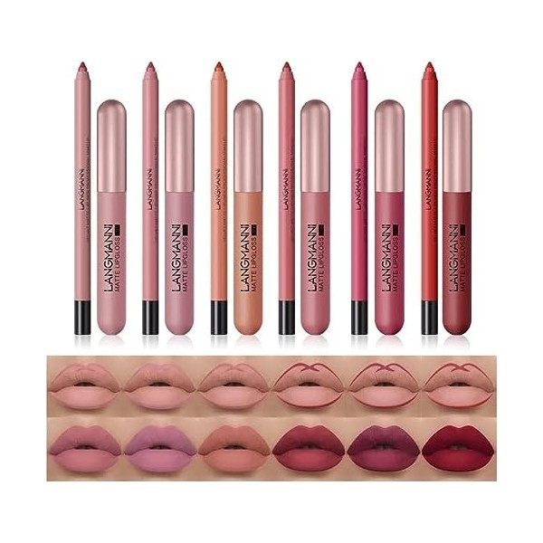 12Pcs Crayon À Lèvres Mat Et Ensemble De Rouge À Lèvres 24 Heures Nus Étanche Beauté Maquillage Kit Lipgloss Liptints Pour Fe