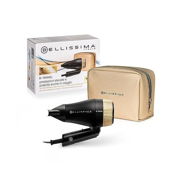 Bellissima sèche-cheveux de voyage, portable et compact, 1400 Watt, poignée pliante, concentrateur de précision, 2 combinaiso