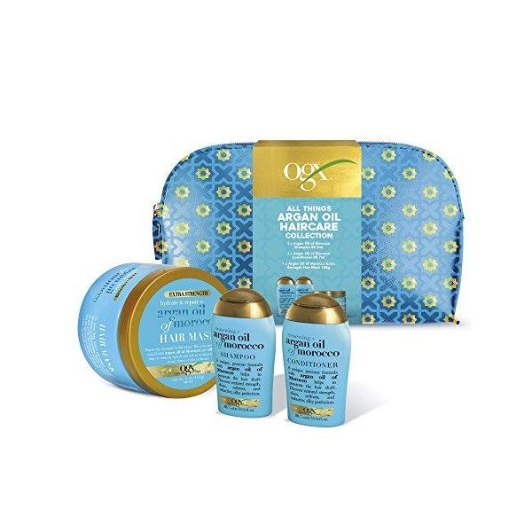 OGX Coffret cadeau Huile dargan du Morroco Coffret cadeau avec shampooing, après-shampooing, masque et trousse de beauté