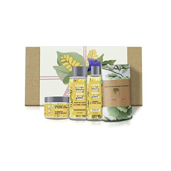 Love Beauty And Planet Coffret-cadeau avec shampoing, masque capillaire, gel douche et serviette à cheveux Nourishing Routine