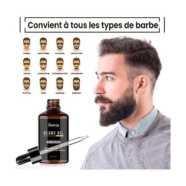 Kanzy Mens Beard Oil Beard Care Huile de Croissance de Barbe Vegan Bio et Huile de Moustache Produit 100% Naturel Barbe Hydr