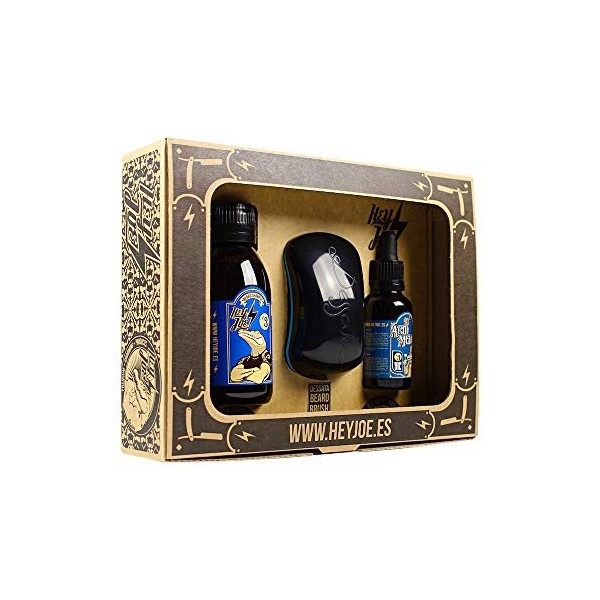 HEY JOE! - Bearded Survival Kit No 3 Kit de rasage pour homme - huile, shampoing et brosse à barbe saine