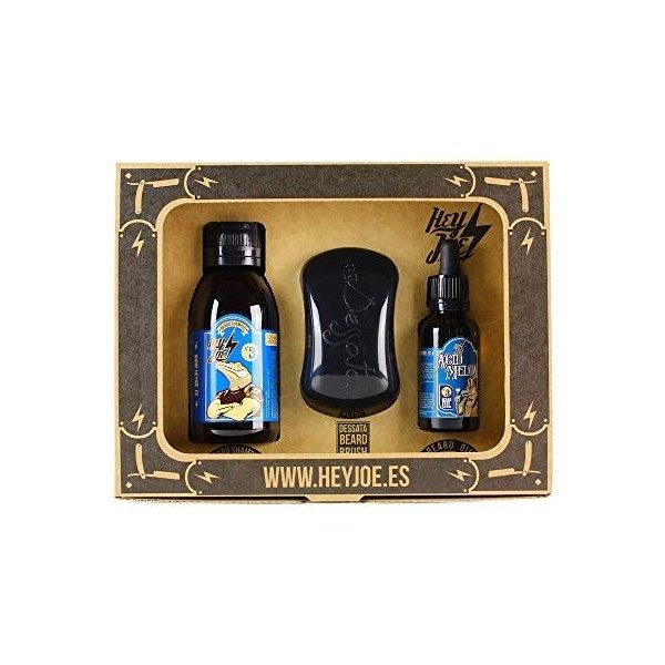 HEY JOE! - Bearded Survival Kit No 3 Kit de rasage pour homme - huile, shampoing et brosse à barbe saine