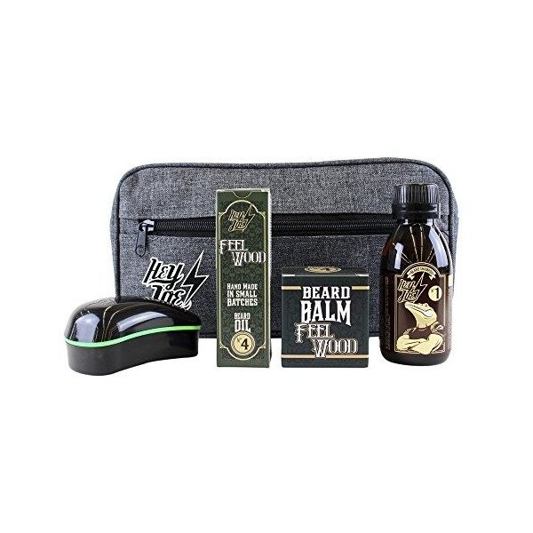 HEY JOE - Bearded Survival KIT Deluxe N° 4 | Kit darrangement de barbe comprenant : huile, balsame, shampooing, brosse à bar