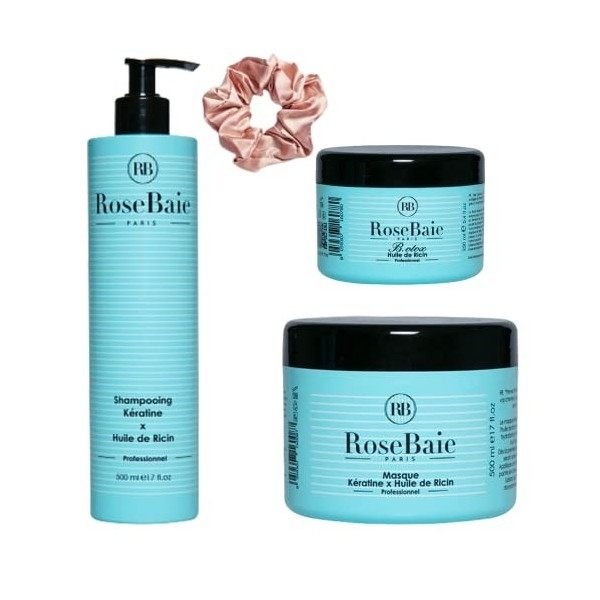 Rosebaie Coffret De 3 Produits Kératine & Ricin + 1 Chouchou De Couleur Aléatoire Offert