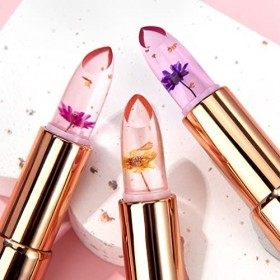 3 Pcs fleurs Rouge à Lèvres Gelée de cristal à Lèvres Crème hydratante Brillant à lèvres Rouge à lèvres Magic Color Change à 