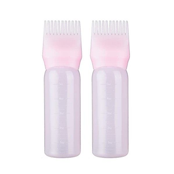 UNVOJL Lot de 2 flacons de brosse de teinture rose pour cheveux - Shampoing - Peigne à huile - Applicateur rose 