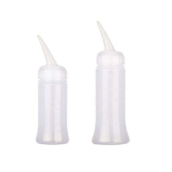 NAUZE Lot de 2 flacons applicateurs en plastique avec pointe angulaire pour teinture capillaire avec graduation, petits et gr