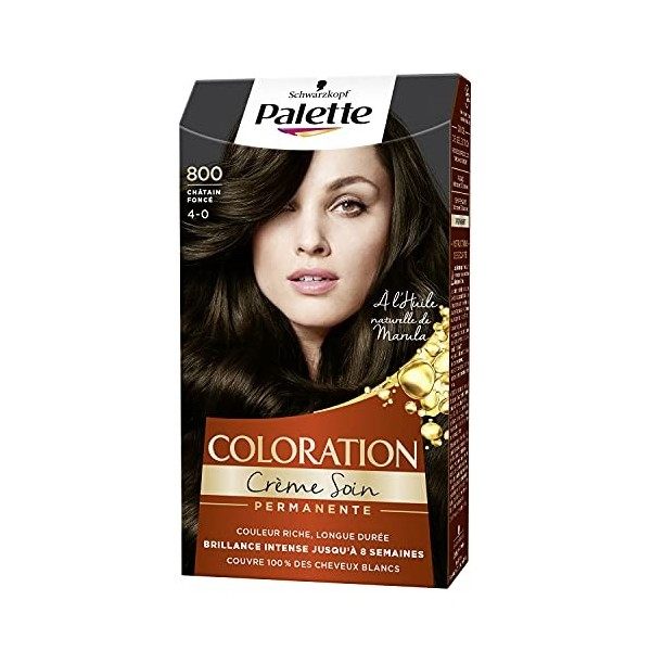 Schwarzkopf Palette Coloration Permanente Cheveux, Crème Soin, Couvre 100 pour cent des Cheveux Blancs, Tenue 8 semaines, Noi