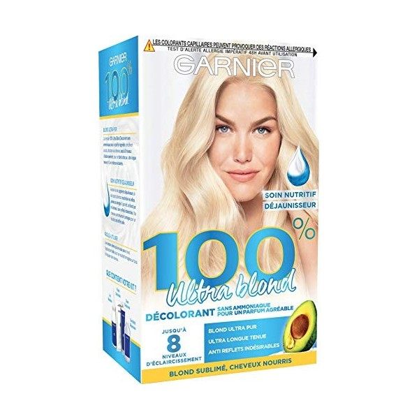 Garnier 100 Pour cent Ultra Blond Kit de Décoloration Sans Ammoniaque - Éclaircissement Maximum - Effet Anti-Paille - Blond c