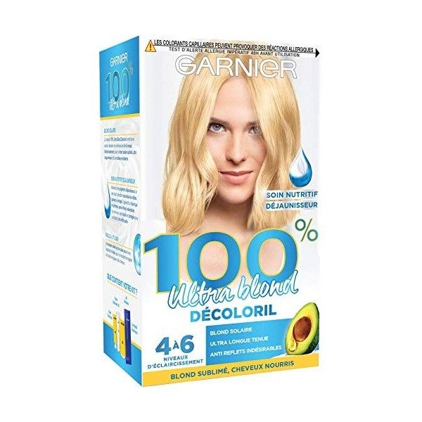 Garnier 100 Pour cent Ultra Blond Kit de Décoloration Sans Ammoniaque - Éclaircissement Maximum - Effet Anti-Paille - Blond c