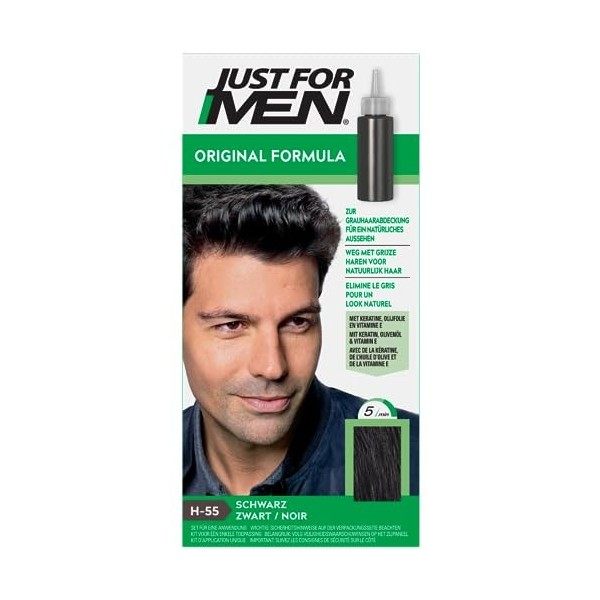 Just For Men Gel Colorant, Teinture Cheveux Noir, Coloration Cheveux Homme, Couvre Les Cheveux Blancs Et Restaure La Couleur 
