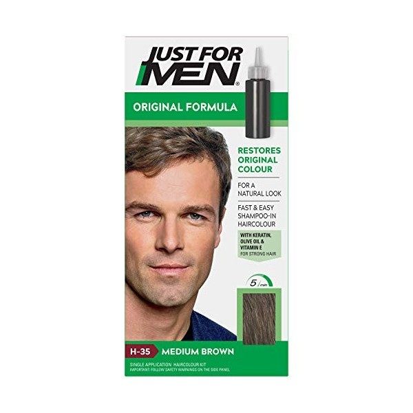 Just For Men Gel Colorant, Teinture Cheveux Noir, Coloration Cheveux Homme, Couvre Les Cheveux Blancs Et Restaure La Couleur 