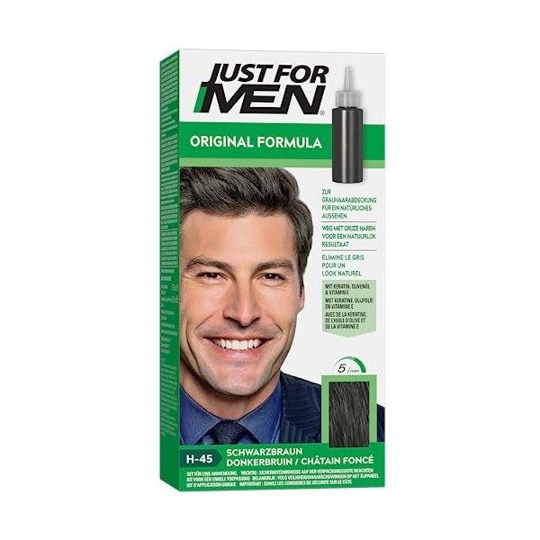 Just For Men Gel Colorant, Teinture Cheveux Noir, Coloration Cheveux Homme, Couvre Les Cheveux Blancs Et Restaure La Couleur 