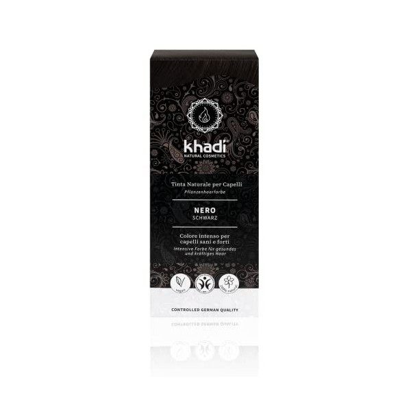khadi NOIR PROFOND Coloration Végétale, dun noir chaud à un profond noir corbeau, 100% naturel, vegan et sans ingrédients sy