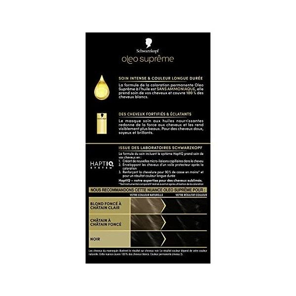 Schwarzkopf Oleo Suprême 1-10 Noir Intense – Coloration Permanente à l’Huile, Couleur & Éclat Longue Durée – Formule Sans Amm