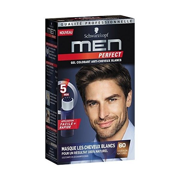 Schwarzkopf - Men Perfect - Gel Colorant Anti-Cheveux Blancs Homme - Coloration Cheveux Homme - Châtain Naturel 60