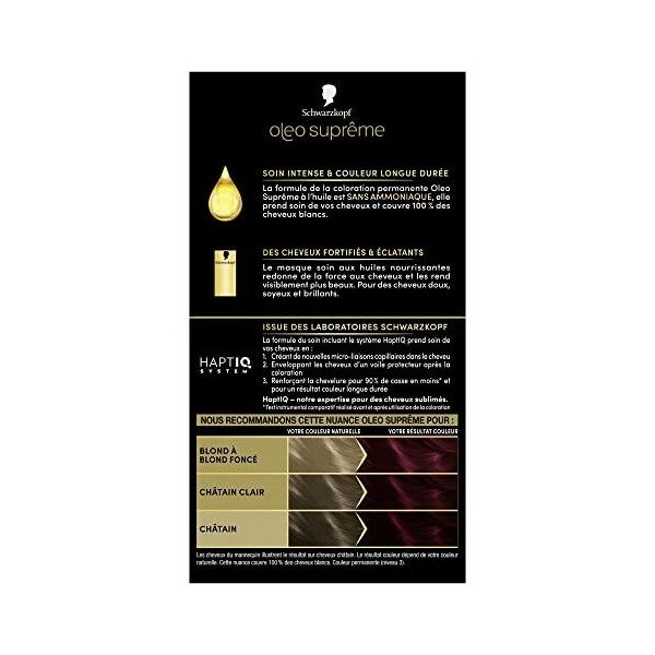 Schwarzkopf – Oleo Suprême – Coloration Permanente à l’Huile – Couleur et Eclat Longue Durée – sans Ammoniaque – Couvre 100% 