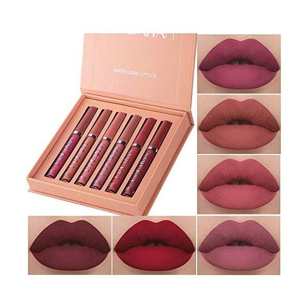 Rouge à Lèvres Liquide Mat, Longue Durée Waterproof Hydratant Brillant Maquillage à Lèvres Lot de 6 PCS GIFT SET A 