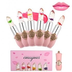 Xiangmall 6 Pièces Rouge à Lèvres Fleurs Transparent Jelly Lipstick Flower Rouge Levres Magique Change de Couleur Baume à Lèv