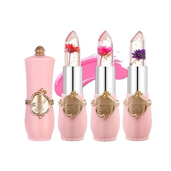 Xiangmall 6 Pièces Rouge à Lèvres Fleurs Transparent Jelly Lipstick Flower Rouge Levres Magique Change de Couleur Baume à Lèv