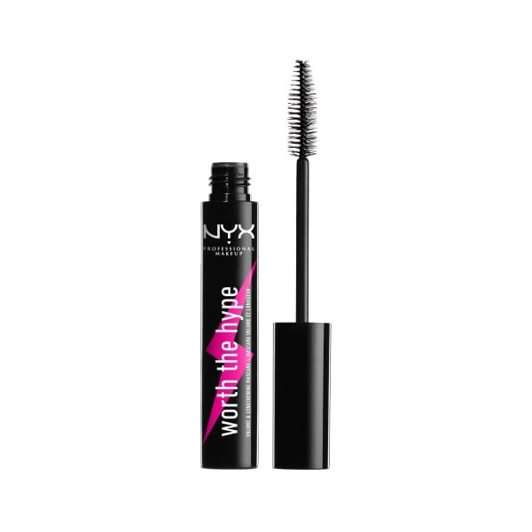 NYX Professional Makeup, Mascara Worth The Hype, Volume et Longueur, Brosse Conique, Formule Enrichie en Huile de Jojoba, Tei