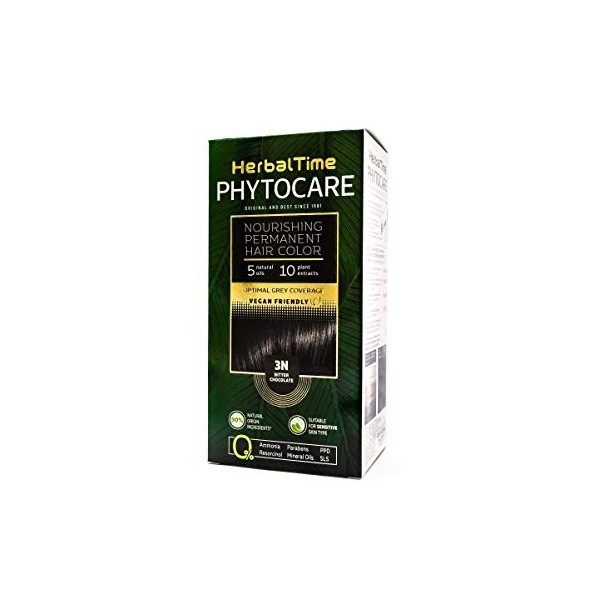 Herbal Time Phytocare Coloration Cheveux Permanente Couleur Noir 1N | Sans Ammoniaque, Sans Paraben | Teinture Naturelle et P