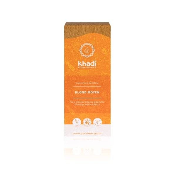 khadi BLOND MOYEN Coloration Végétale, dun éclatant blond moyen à un blond roux brillant, 100% naturel, vegan et sans ingréd