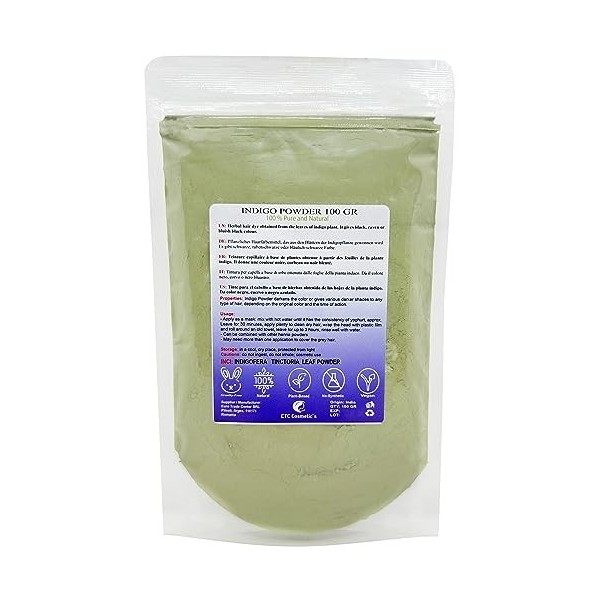 Indigo Powder - 100 gr - Teinture pour les cheveux à base de plantes obtenue à partir des feuilles de plante indigo. Il donne