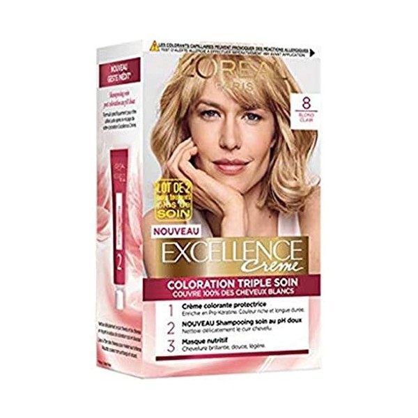 LOréal Paris - Excellence Crème - Coloration Permanente Triple Soin 100 pourcent Couverture Cheveux Blancs, Nuance 01, Blond