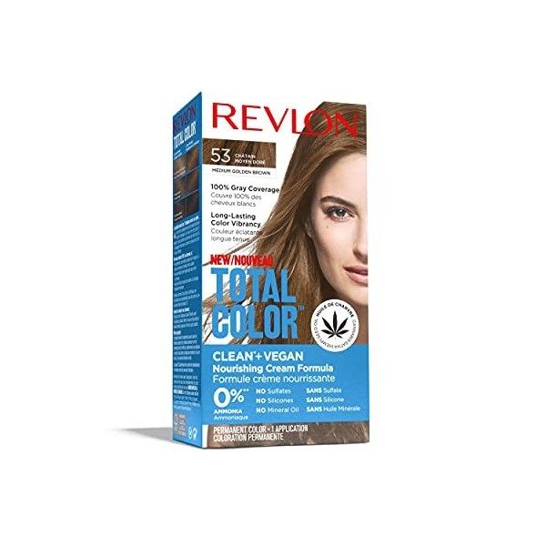 Revlon Total Color Coloration Permanente des Cheveux, Clean et Vegan, couvre 100% des cheveux blancs, 40 Châtain Foncé, 100 m