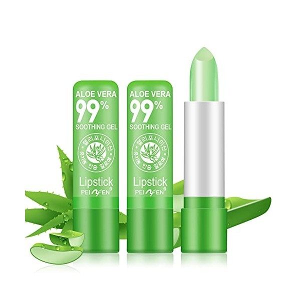 3 PCS Aloe Vera Rouge à Lèvres, Baume à Lèvres Magique à Changement de Couleur de Température, Longue Durée Nutritif Lèvres M