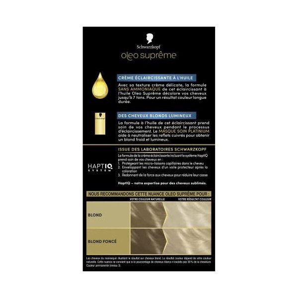 Schwarzkopf Oleo Suprême 12-00 Blond Ultra Clair Naturel – Éclaircissant Permanent à l’Huile, Sans Ammoniaque – Couleur & Écl