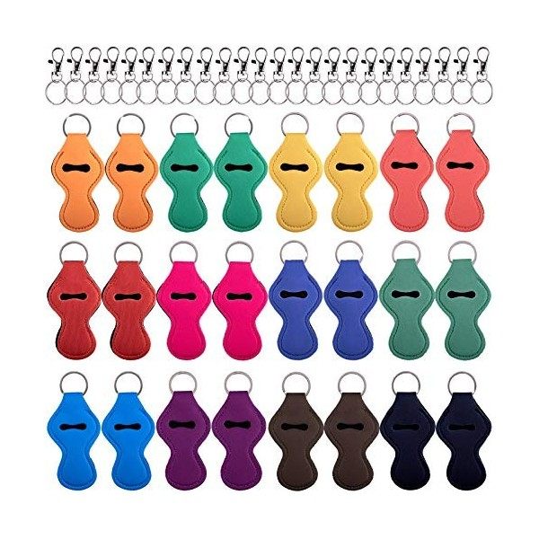 Duufin Lot de 24 porte-clés avec 24 clips en métal pour traqueur de chapstick et protection 12 couleurs. Small