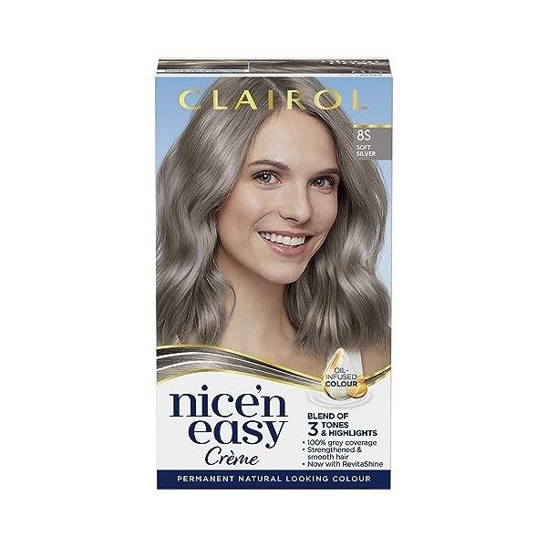 Clairol Nicen Easy Crème, teinture permanente infusée à lhuile daspect naturel, 8S argent doux Coloration permanente