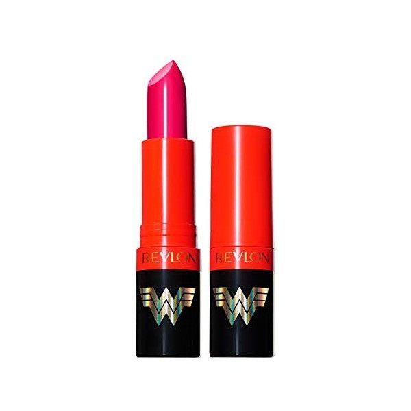 Revlon X Wonder Woman Super Lustrous Rouge à lèvres à la vitamine E et à lhuile davocat, rouge à lèvres mat rose vif, 005 J