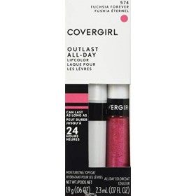 CoverGirl Outlast All Day Lipcolor - 574 Fuchsia Forever For Women 2 Pc 0.06oz Moisturizing Top Coat, 0.07oz All-Day Lip Colo