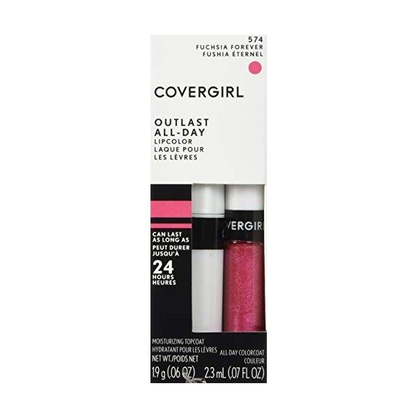 CoverGirl Outlast All Day Lipcolor - 574 Fuchsia Forever For Women 2 Pc 0.06oz Moisturizing Top Coat, 0.07oz All-Day Lip Colo