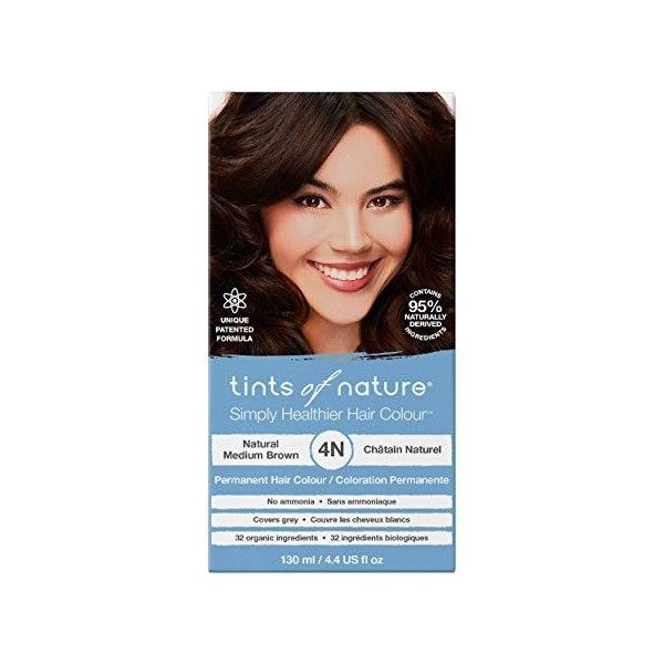 Tints of Nature Natural Medium Brown Permanent Hair Dye 4N Nourishes Hair & Covers Greys - Single Pack