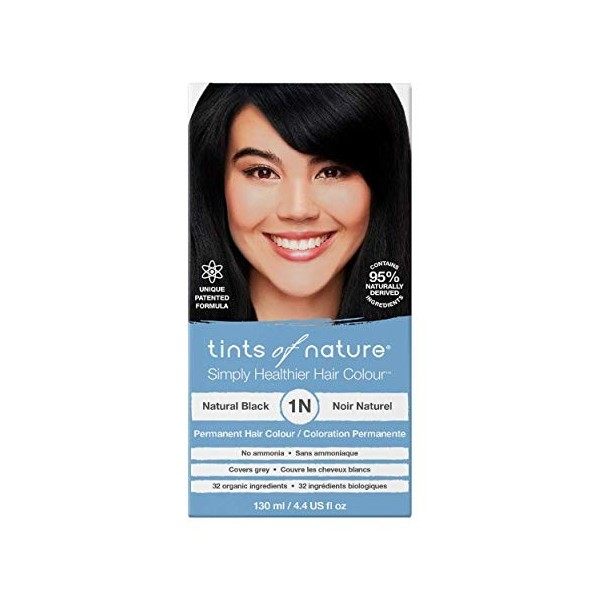 Tints of Nature Natural Black Permanent Hair Dye 1N Nourishes Hair & Covers Greys - Single Pack