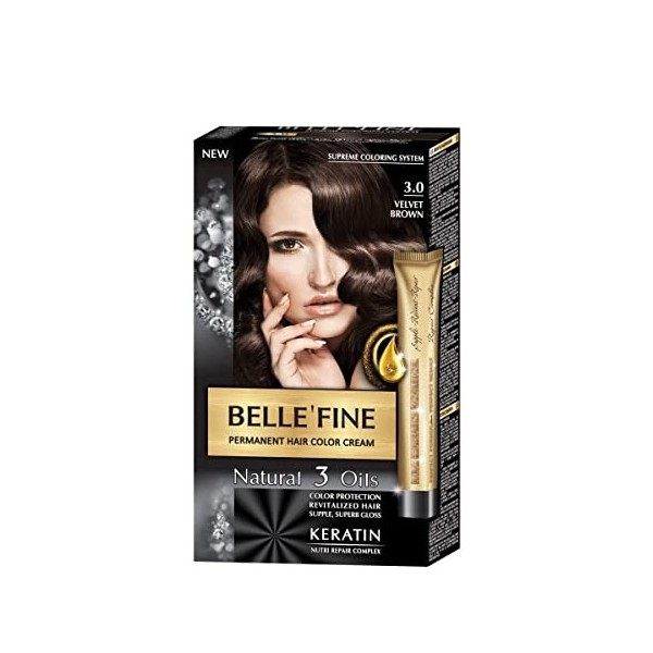 BELLEFINE® - Coloration crème pour cheveux Black Series - luxueux - coloration naturelle/permanente - 3 huiles/kératine - NO