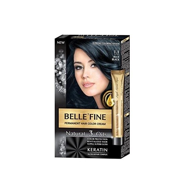 BELLEFINE® - Coloration crème pour cheveux Black Series - luxueux - coloration naturelle/permanente - 3 huiles/kératine - NO