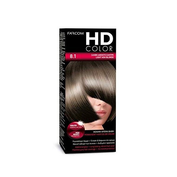 FARCOM HD couleur des cheveux avec la kératine acides aminés 60ml 8.1 blond clair cendré 