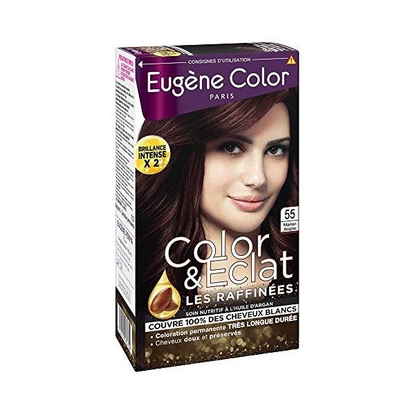 Eugène Color - Color & Eclat - Coloration Permanente Brillance Longue Durée à lHuile dArgan - Nuance Marron Acajou 55