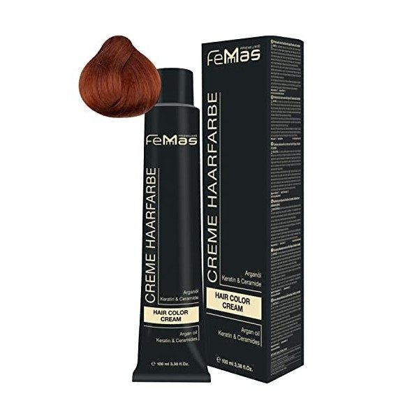 Femmas Crème de coloration pour cheveux - 100 ml - Avec huile dargan, kératine et céramide blond clair cuivré 8.4 