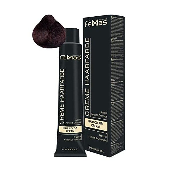 Femmas Crème de coloration pour cheveux - 100 ml - Avec huile dargan, kératine et céramide marron moyen cuivré 4.4 